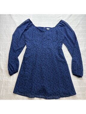 NWT Hollister Womens Dress Size L Blue Floral Smocked Long Sleeve Cottagecore